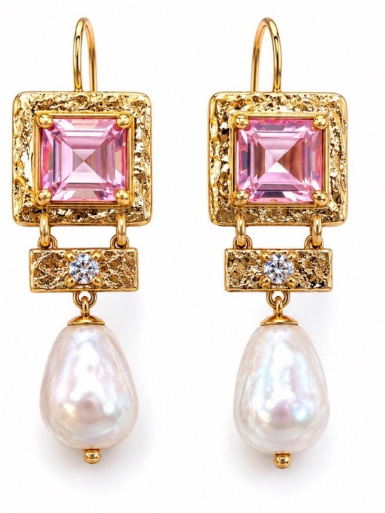 Anthropologie Jewelry - Pink Crystal & Pearl Drop Earrings